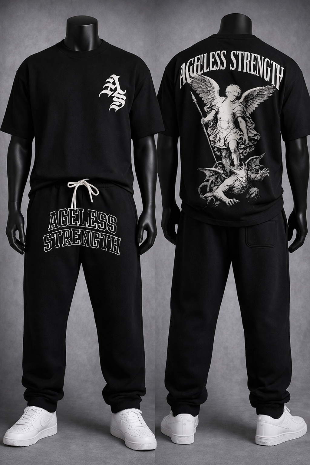 Ageless Strength (Essential Embroidered Sweats) - Black and Grey - Daily Wear