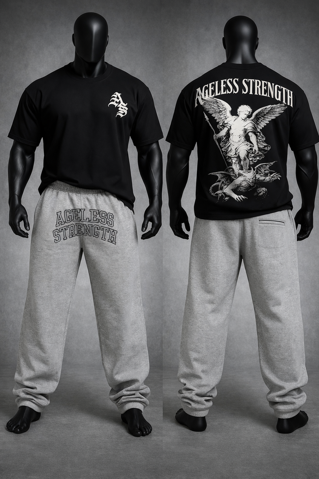 Ageless Strength (Essential Embroidered Sweats) - Black and Grey - Daily Wear