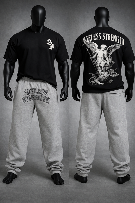Ageless Strength (Essential Embroidered Sweats) - Black and Grey - Daily Wear